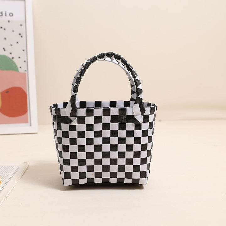 Damen Handtasche aus geflochtenem Kunststoff mit fröhlichem Muster Karnz
