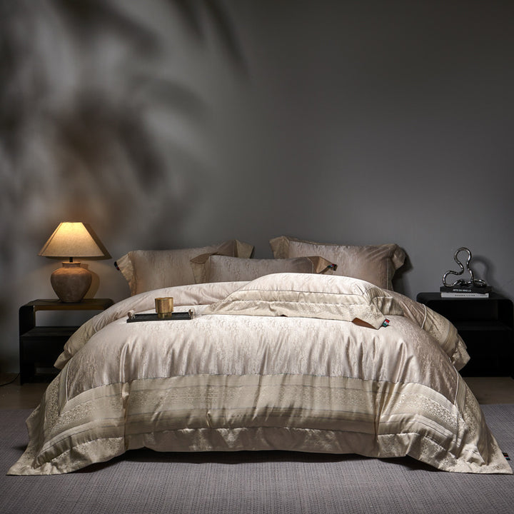 Luxus Jacquard-Satin Bettbezug-Set mit geprägtem Rand und verstecktem Verschluss