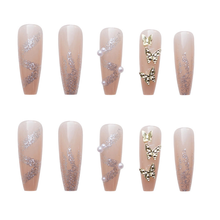 Künstlerisches Press-On-Nageldesign-Set mit Schmetterlingsakzenten