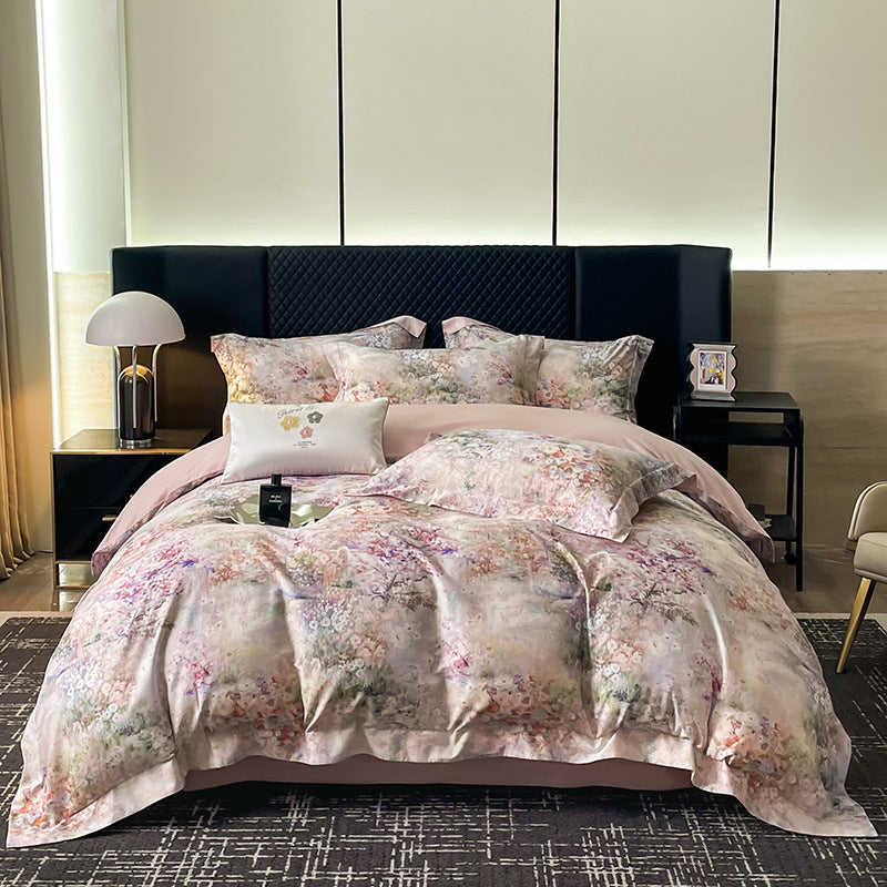 Luxuriöses Floral Baumwollsatin Bettbezugset