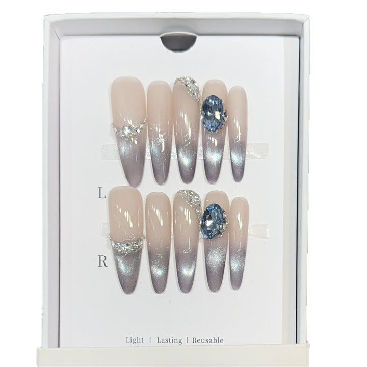 Glamouröses Stiletto Press-On Nagelkunstset mit Strass und Ombre-Design Karnz