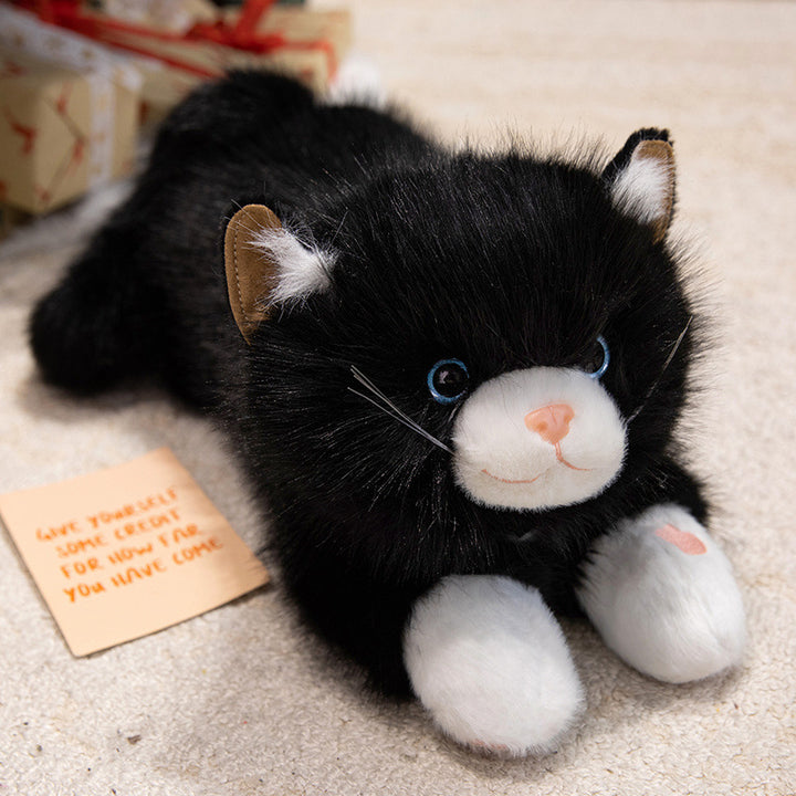 Lebensechter Liegekatze Plüsch Kuschelkissen mit ultra-weichem Kunstfell und besticktem Gesicht Karnz