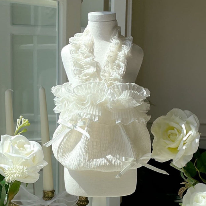 Baby Rüschenträger Strukturiertes Overall-Kleid mit Organza-Besatz & Satin s