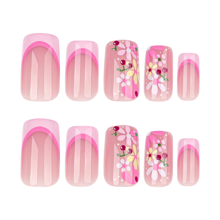 Kunstvolle Nagelgestaltung mit bunten Blumenmustern Karnz