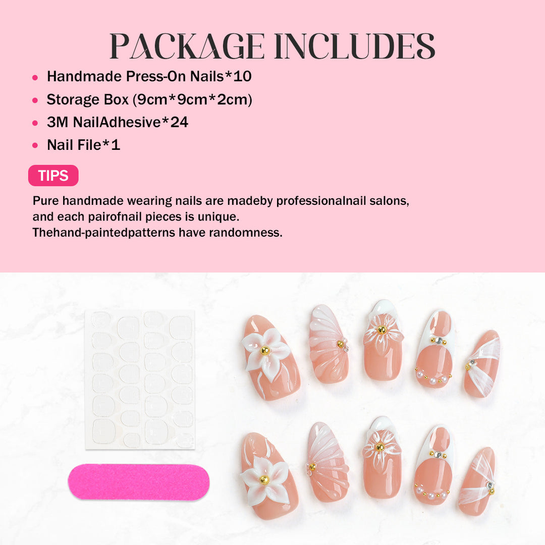 Kunstnagelset mit floralen Verzierungen und strahlenden Akzenten Karnz