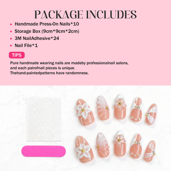 Kunstnagelset mit floralen Verzierungen und strahlenden Akzenten Karnz