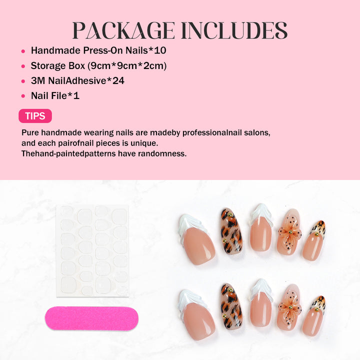Kunstnagelset mit floralen und Leopardenmotiven Karnz