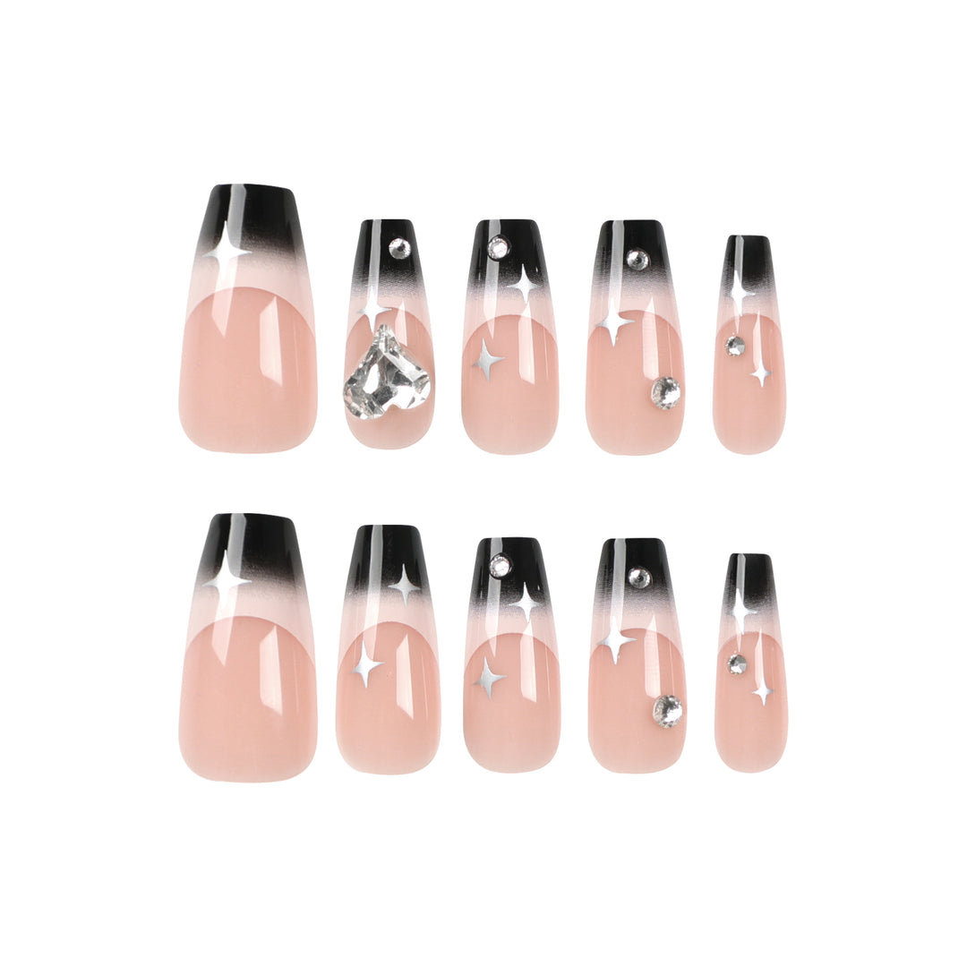Künstliche Nagelverlängerungen mit elegantem Ombre-Design und Glitzerakzenten Karnz