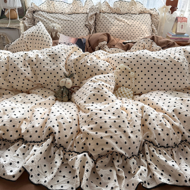 Gerüschtes Polka-Dot Bettbezug-Set