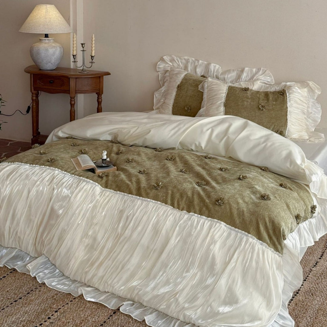 Luxus Rüsch Satin Bettbezug und dekorative Kopfkissenbezüge Set