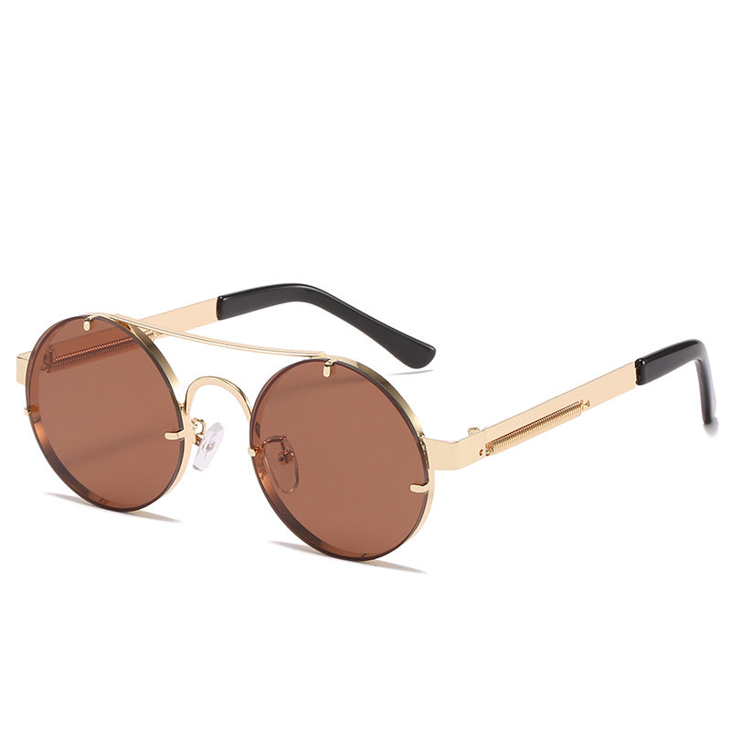 Damen runde Designer-Sonnenbrille mit innovativem Metallgestell und schützenden Gläsern Karnz
