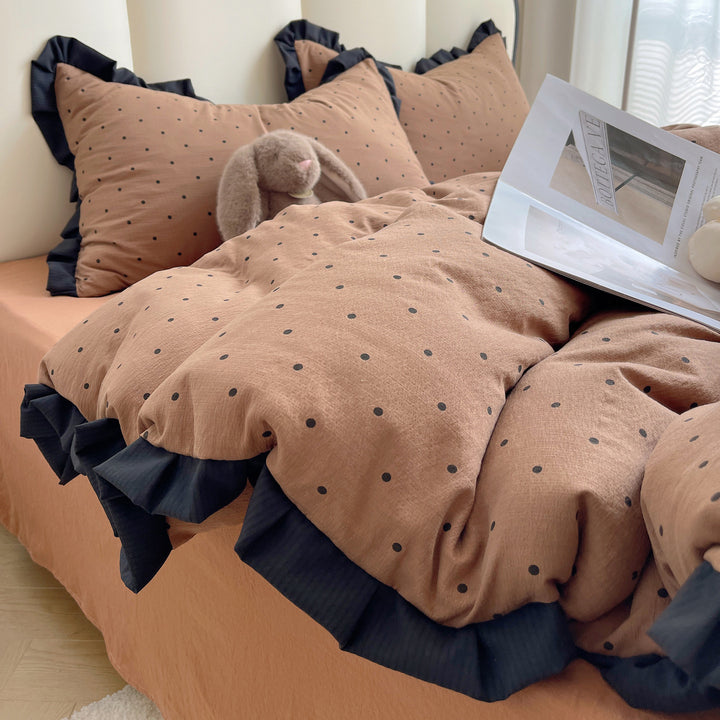 Polka Dot Rüschensaum Bettbezug und Kissenbezug Set