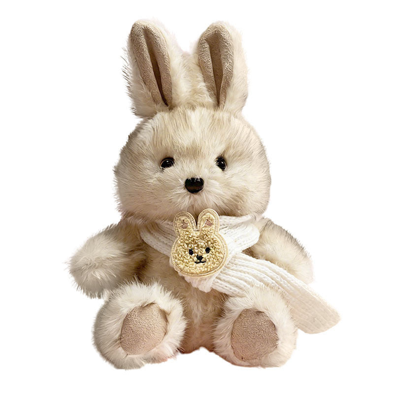 Plüsch Sitzender Hase Comforter Spielzeug mit Ultra-Weichem Kunstfell, Besticktem Gesicht und Strickschal Karnz