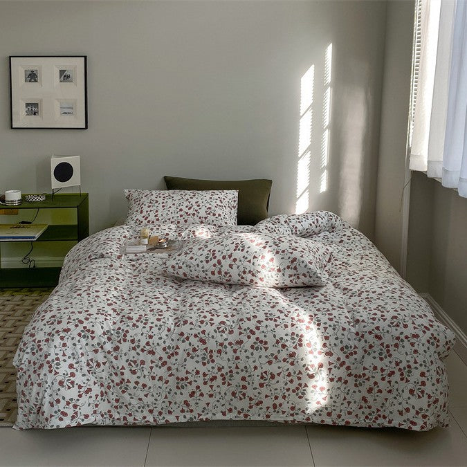 Baumwoll-Perkal Bettbezug-Set mit zartem Wildblumenprint und atmungsaktivem Finish