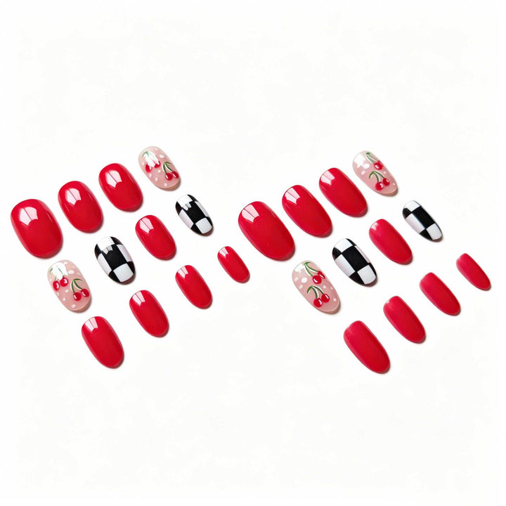 Kreatives Cherry- und Karierter Nagelkunst-Set