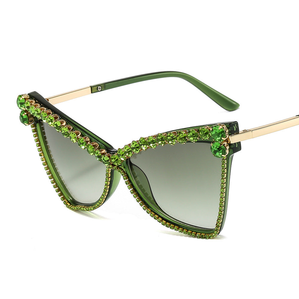 Damen extravagante Oversize-Sonnenbrille mit Schmucksteinen Karnz