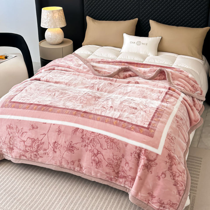 Blumengemusterte Fleece-Wurfdecke Karnz
