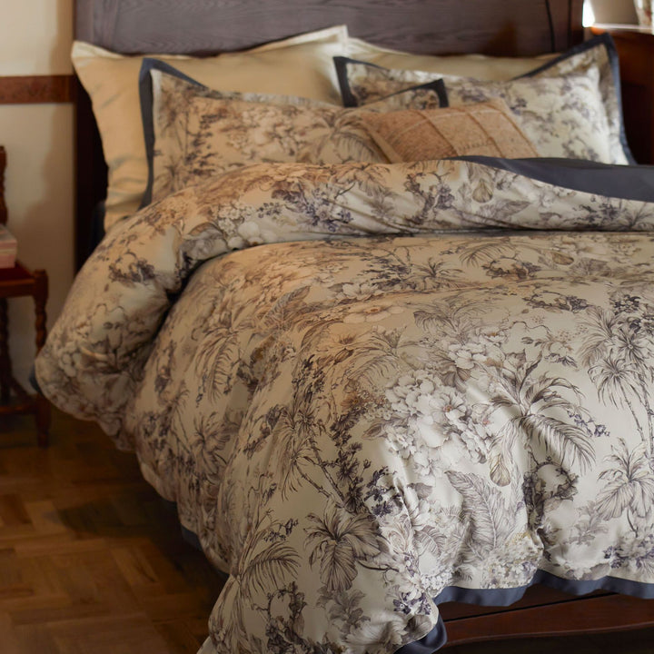 Elegantes Satin-Bettbezug-Set mit Paisley- und Blumen-Dekor sowie verdecktem Reißverschluss