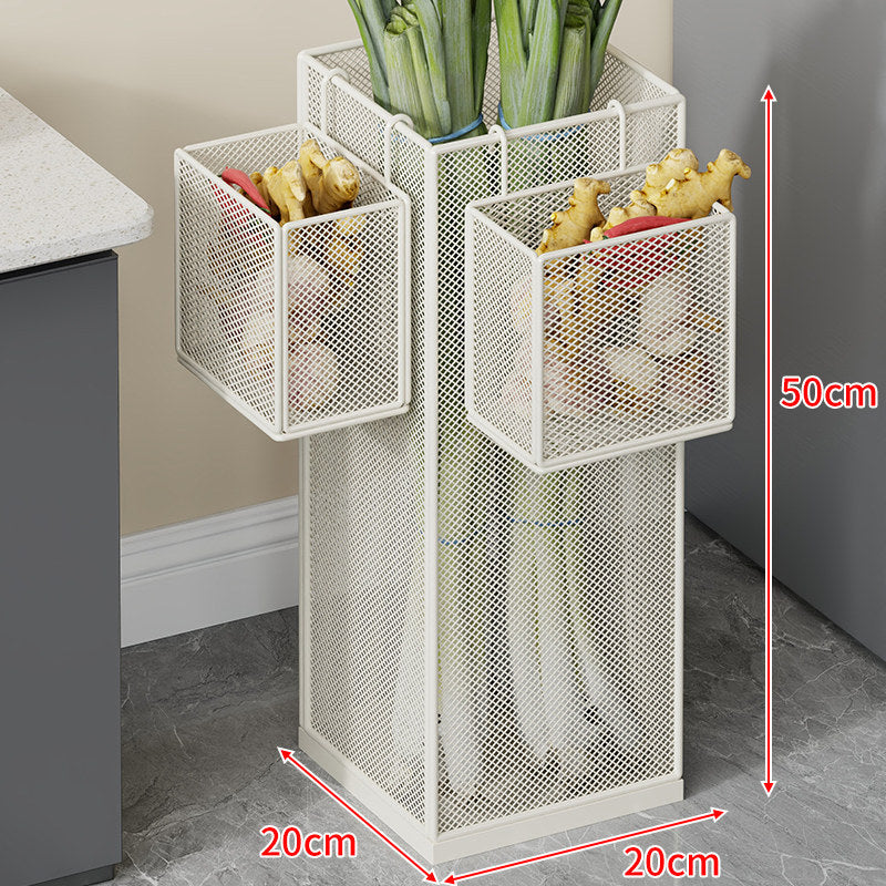 Großer schmaler Metallmaschen vertikaler Obst- und Gemüsehalter mit abnehmbarem Seitenkorb