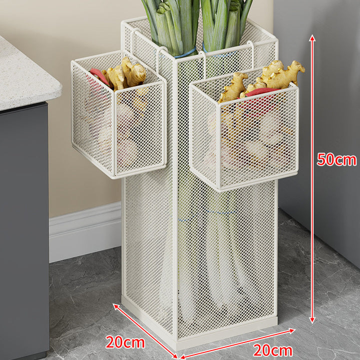 Großer schmaler Metallmaschen vertikaler Obst- und Gemüsehalter mit abnehmbarem Seitenkorb