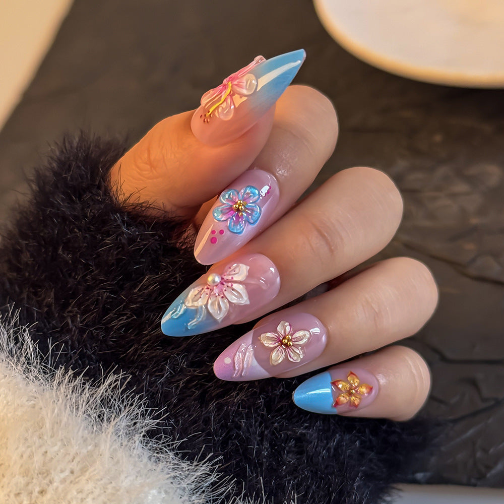 Künstlerisches blumenmusteriertes Press-On-Nagelset Karnz