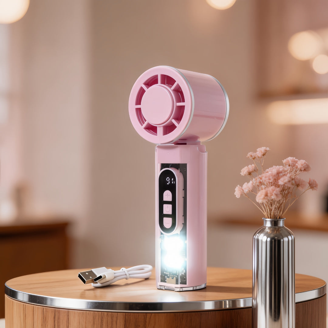 Damen Tragbarer Mini-Ventilator mit LED-Anzeige und USB-Ladefunktion Karnz