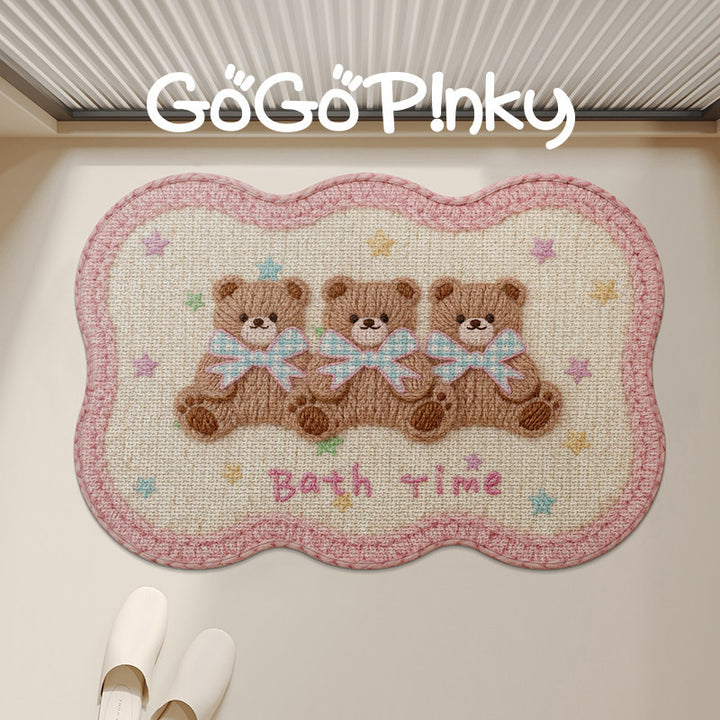 Plush Embroidered Teddy Chenille Non-Slip Bath Mat