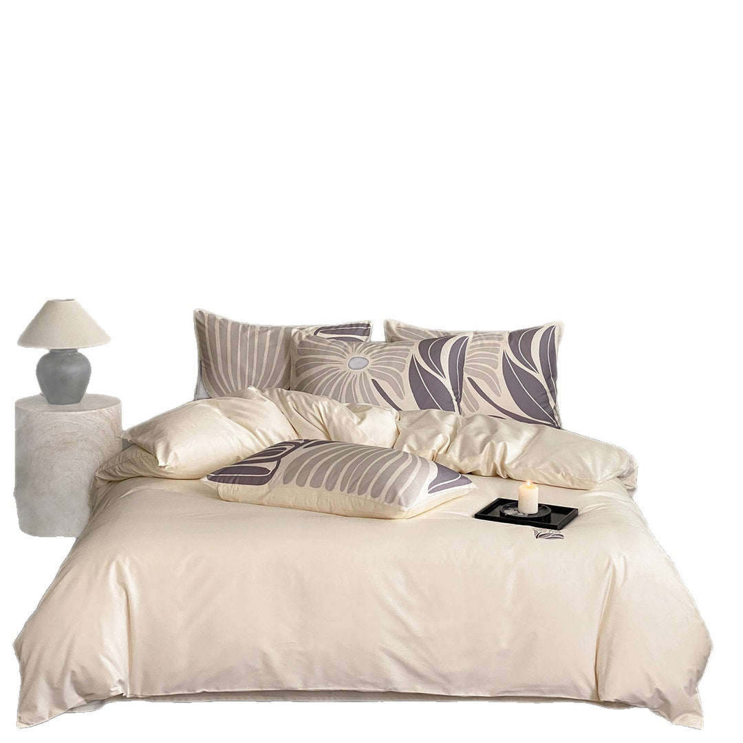 Satin-Feel Mikrofaser Bettbezug Set mit abstraktem botanischen Druck und Umschlagkissenbezügen