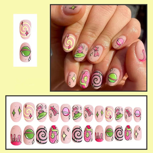 Kunstnagelset mit verspielten Cartoon-Motiven Karnz