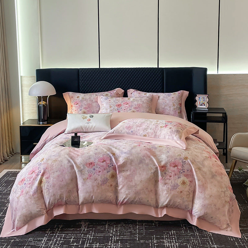 Luxuriöses Floral Baumwollsatin Bettbezugset