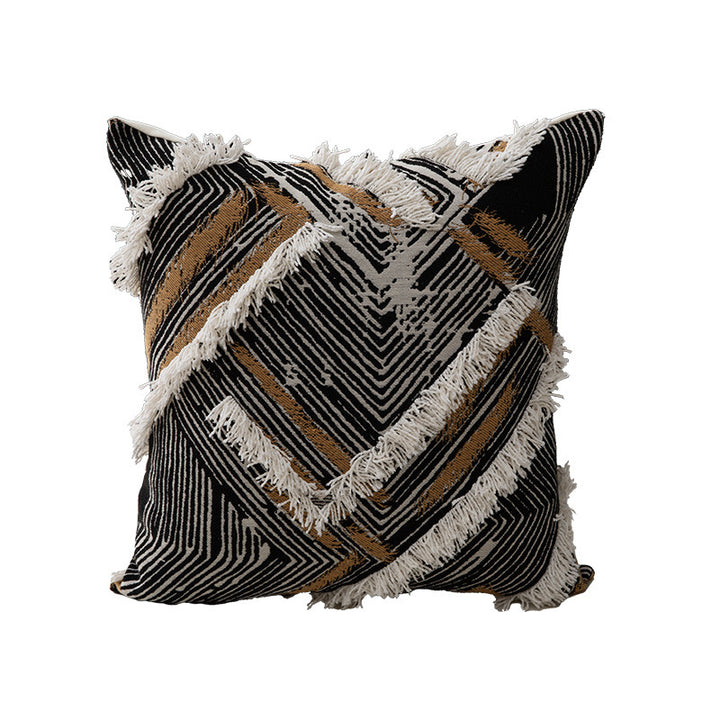 Gewebter Boho-Zierkissenbezug mit Fransen und geometrischem Chevron-Motiv Karnz