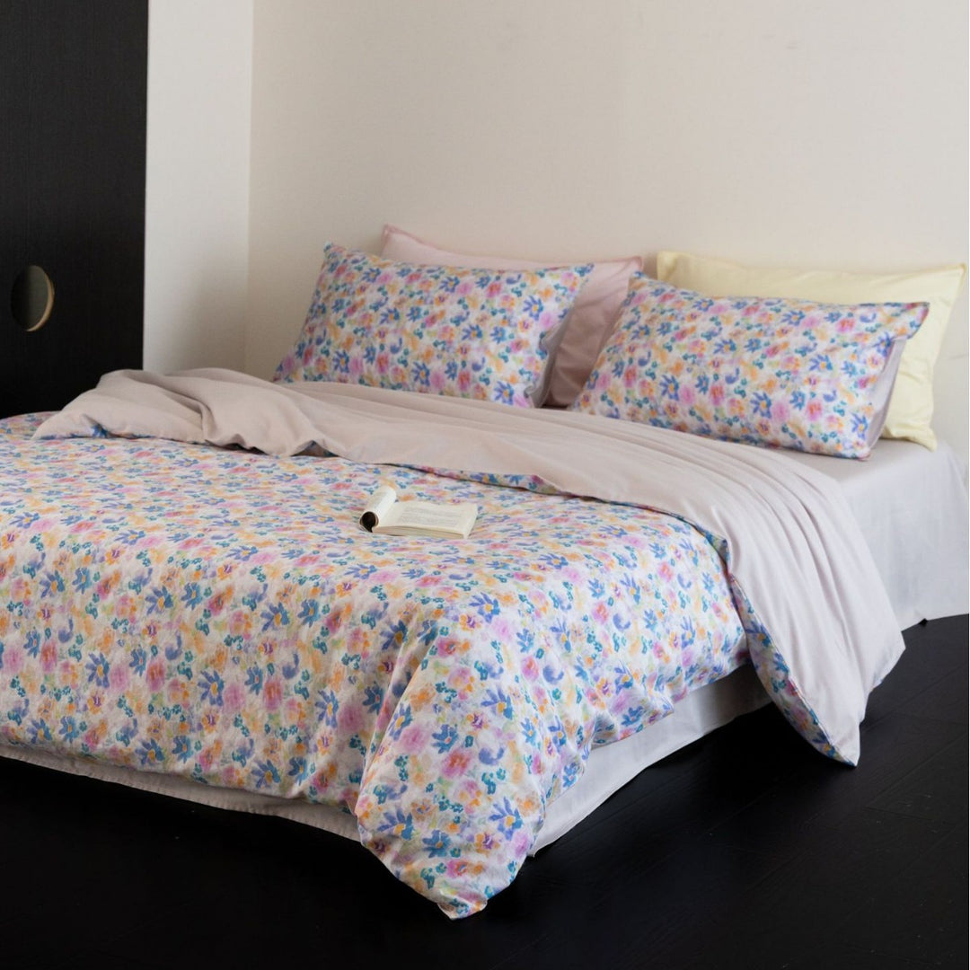 Floral Aquarell Baumwoll-Satin Bettwäsche Set