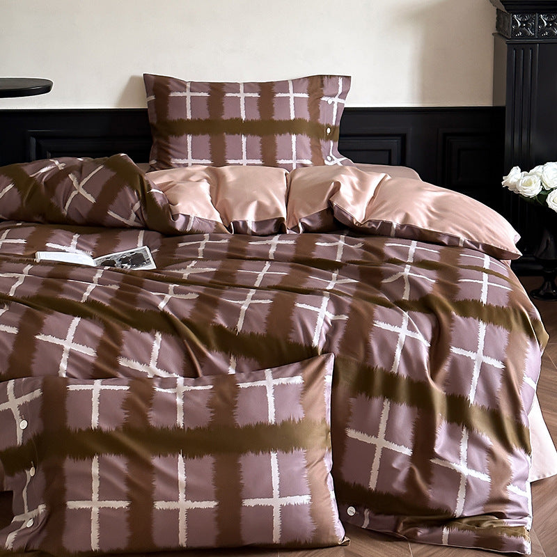 Luxuriöses Satin-Bettwäscheset mit zarten Rosenmotiven und Knopfleiste