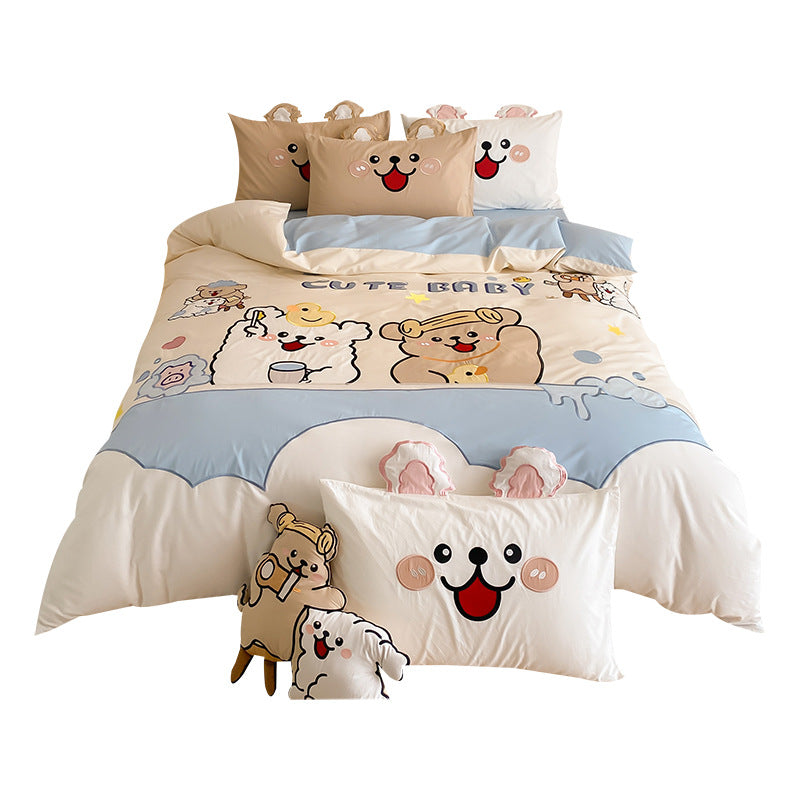 Cartoon Tier Reversibles Mikrofaser Bettbezug Set mit Kissenbezügen