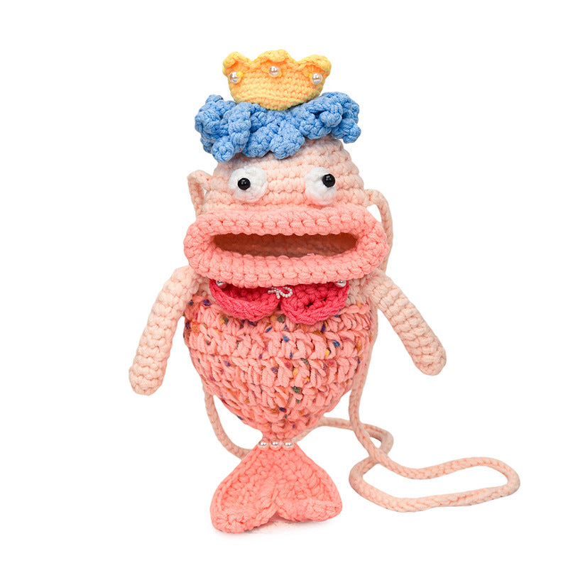 Süße fischförmige Häkel-Mini-Crossbody-Tasche