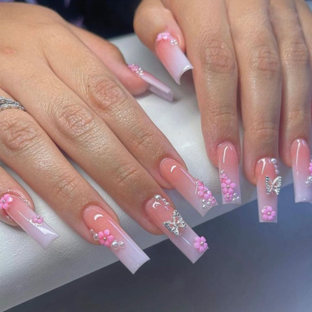Florale Verzierte Press-On Nagelkunst Karnz