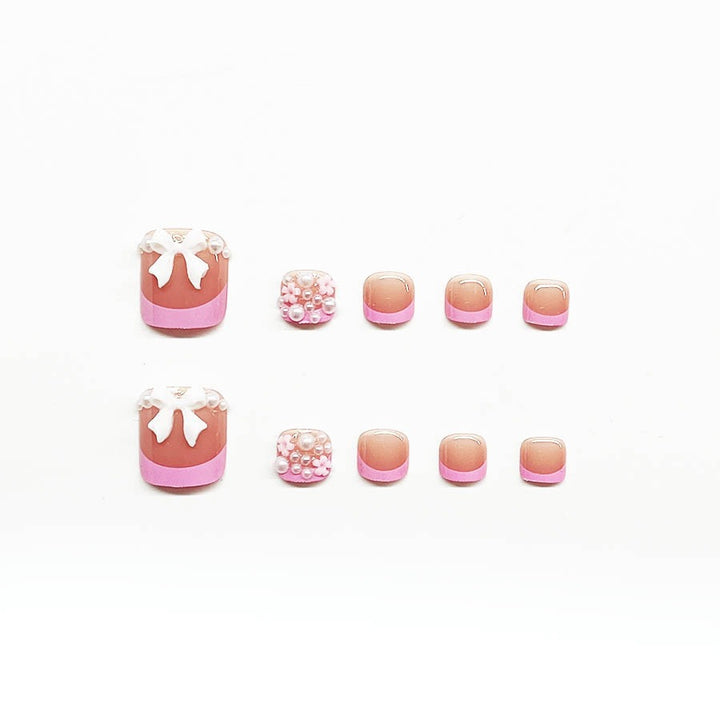 Dekorativer Press-On Nagelkunst Set mit floralen und Schleifenakzenten Karnz