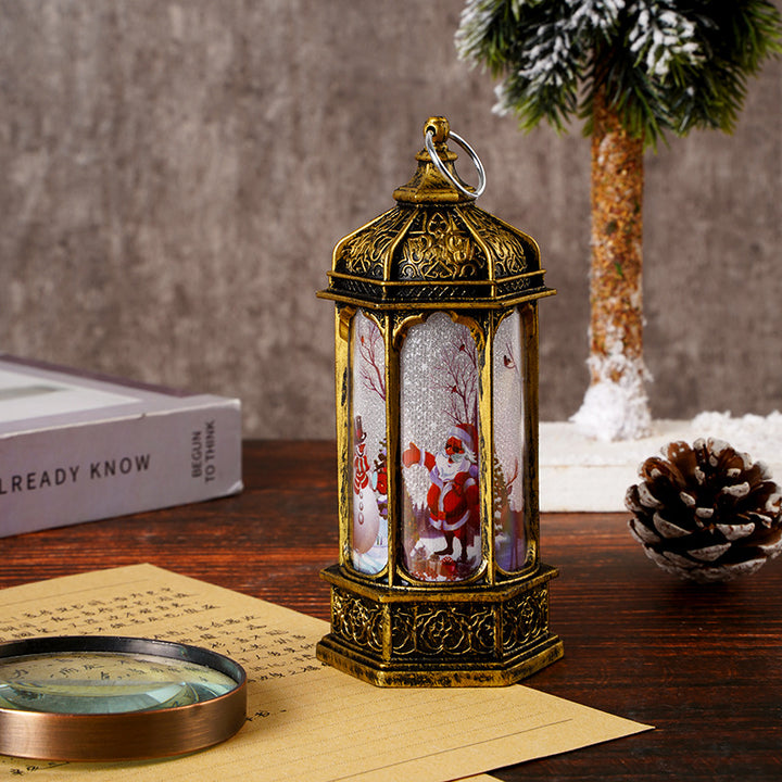 Vintage marokkanischer LED-Schneelaterne im Stil mit rotierender Weihnachts-Szene
