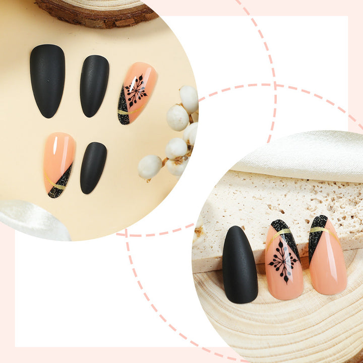 Künstlerisches Mattes Press-On-Nagelset mit einzigartigen floralen Mustern Karnz