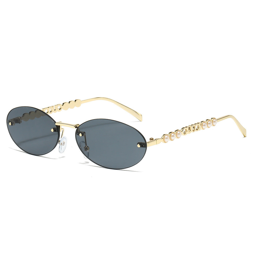 Damen modische Sonnenbrille mit ovalem Rahmen und perlenverzierten Bügeln Karnz