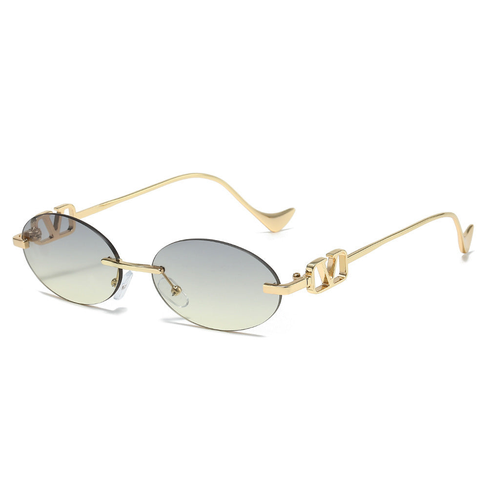 Stylische ovale Sonnenbrille mit dekorativen Akzenten Karnz