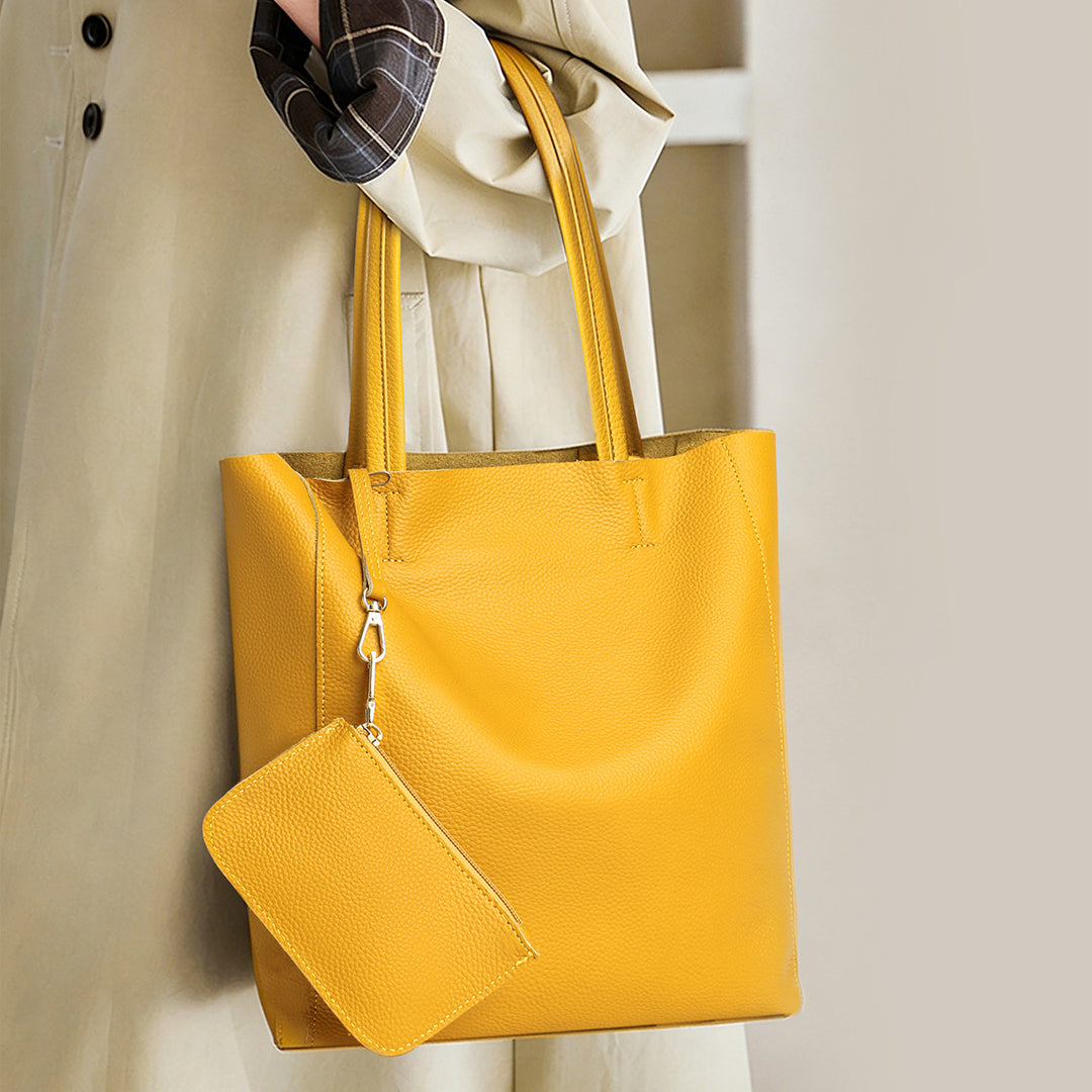 Minimalistische Offene-Tops Hohe Genarbte Leder Tote mit Abnehmbarer Tasche