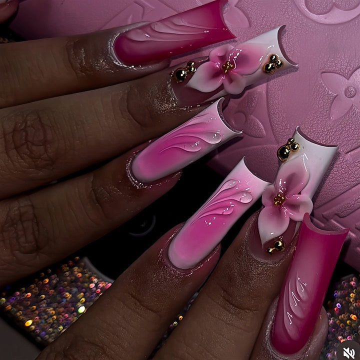 Floral Acryl Press-On Nail Art Extensions Karnz