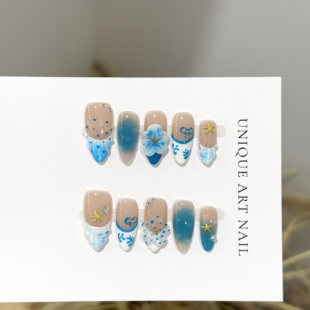 Künstlerisches vom Ozean inspiriertes Press-On-Nagelset