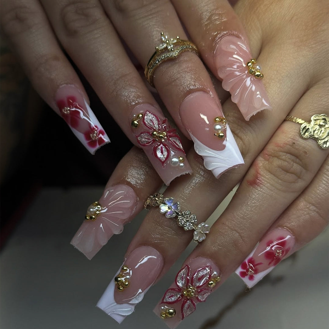 Elegante Florale Acryl Nagelkunst Karnz