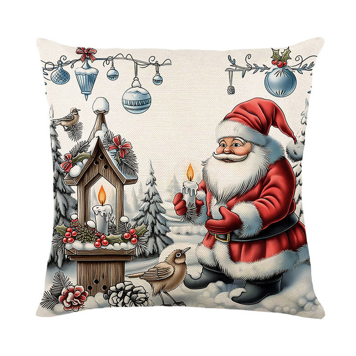 Urlaubsfestliche Leinenmischung Quadratische Kissenbezug mit Schneemann und Winterlandschaft Druck