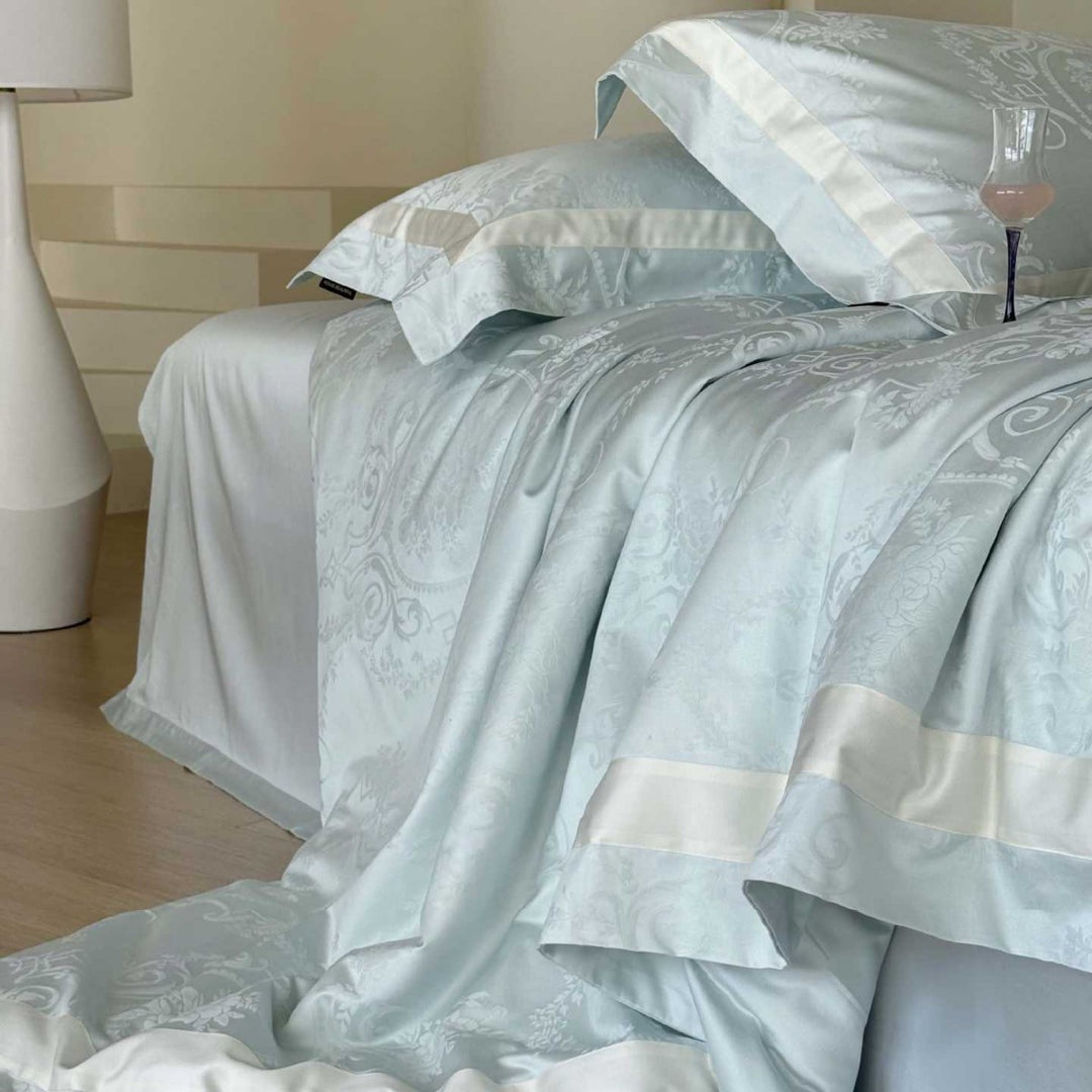 Jacquard Medaillon Damask Baumwollsatin Bettbezug Set mit Satinrand