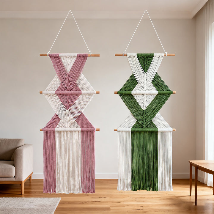 Makramee Wanddeko mit geometrischem Muster Karnz