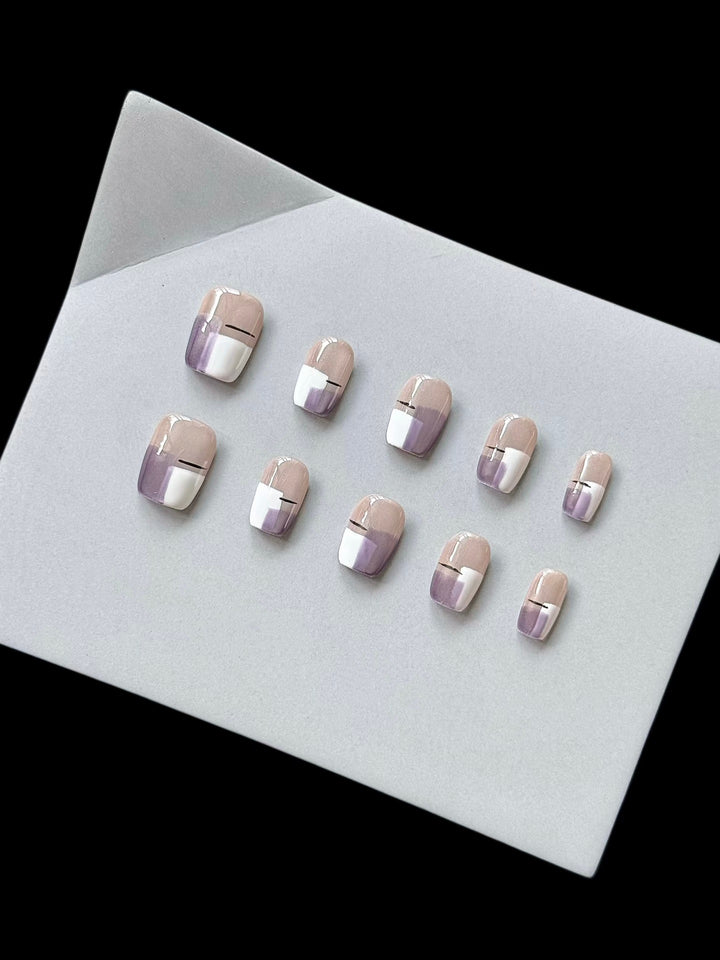 Premium Press-On Nail Set mit modernem geometrischem Design