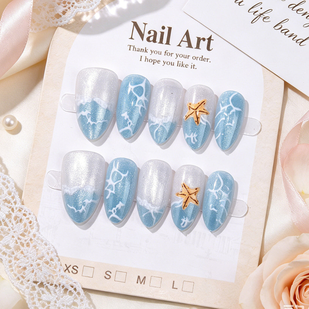 Themenbezogenes vom Meer inspiriertes Press-On-Nagelset